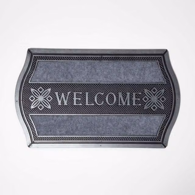 Homescapes Semicircular Welcome Door Mat in Silver Grey, W: 75 cm, D: 45 cm