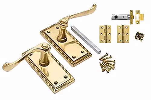 Golden Grace Georgian Lever Latch Door Handle in Polished Brass, W: 107 mm x H: 48 mm