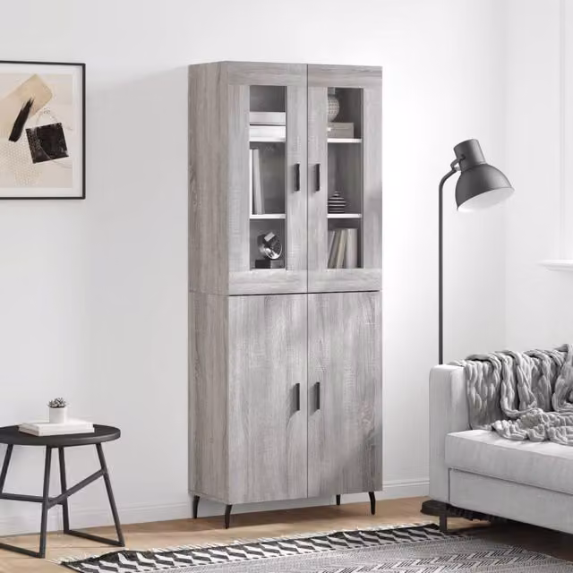Berkfield Home Grey Sonoma Highboard with Glass Doors, W/D/H: 69.5 x 34 x 180 cm