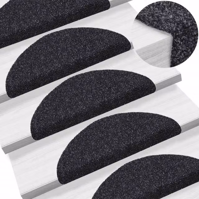 Berkfield Home Self-adhesive Needle Punch Stair Mats, 5 Pieces, Black, W: 56 cm, D: 17 cm, H: 3 cm – 1