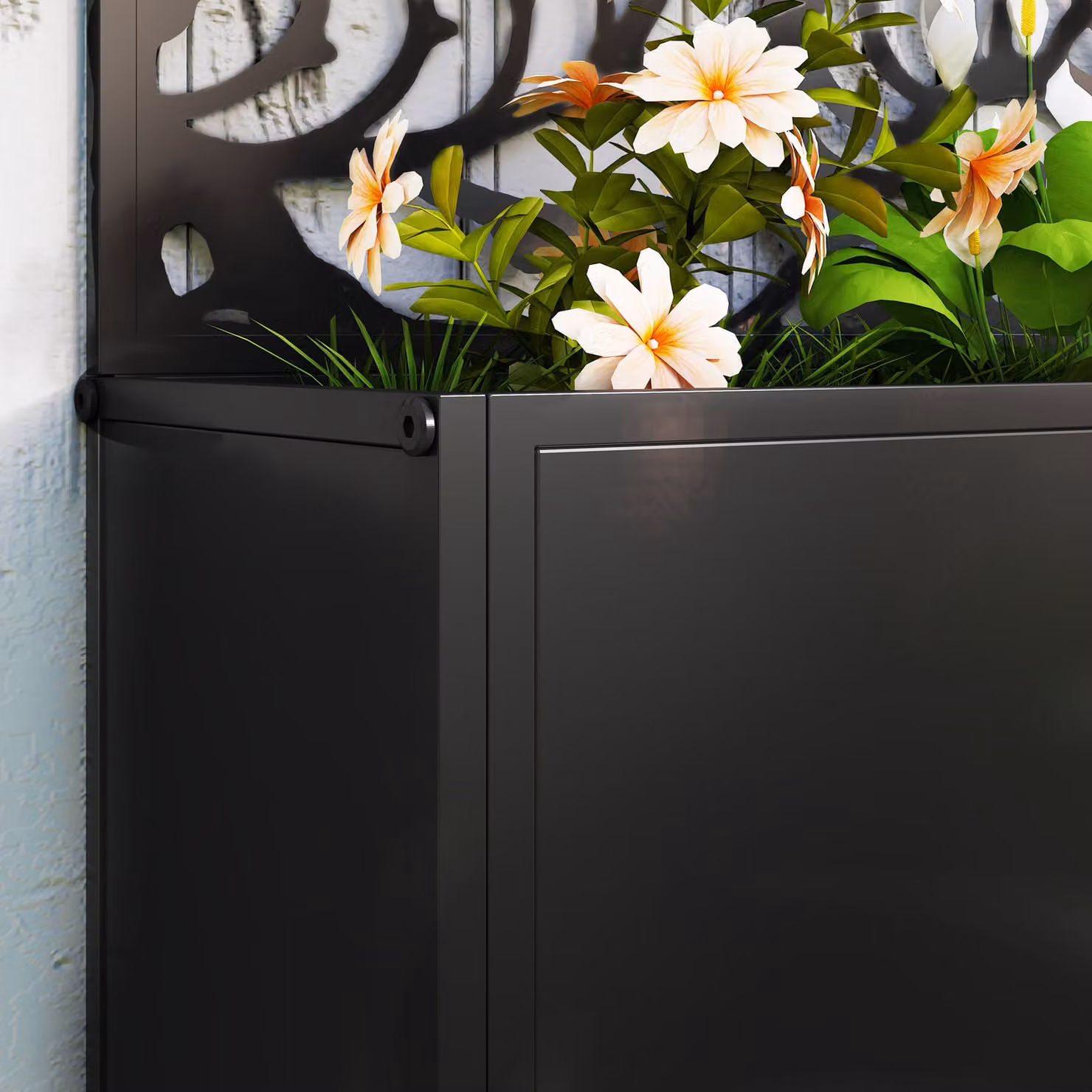 Outsunny Metal Outdoor Planter with Back Trellis in Black – 9