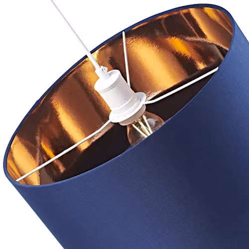 Happy Homewares Modern Blue Cotton Fabric Double Tier Ceiling Pendant Lamp Shade with Copper Inner, W: 28 cm, H: 40 cm – 3