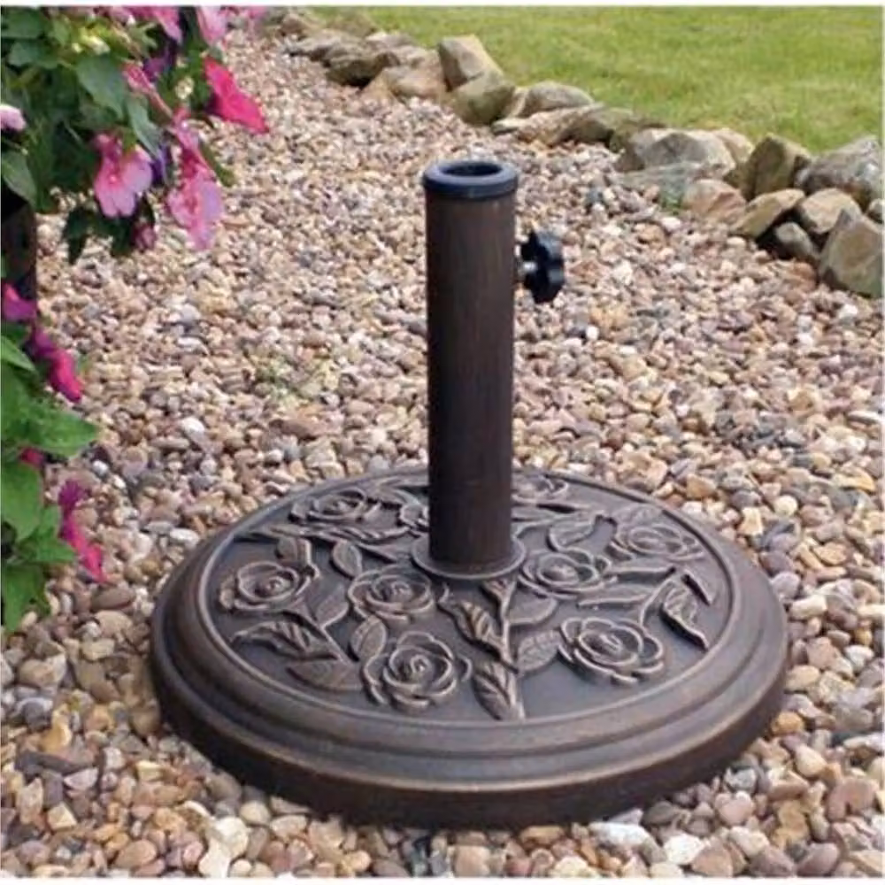 FLAVORA Heavy Duty Metal Parasol Umbrella Base with Cast Iron Effect in Brown, Diameter: 100 cm, Height: 15 cm – 2