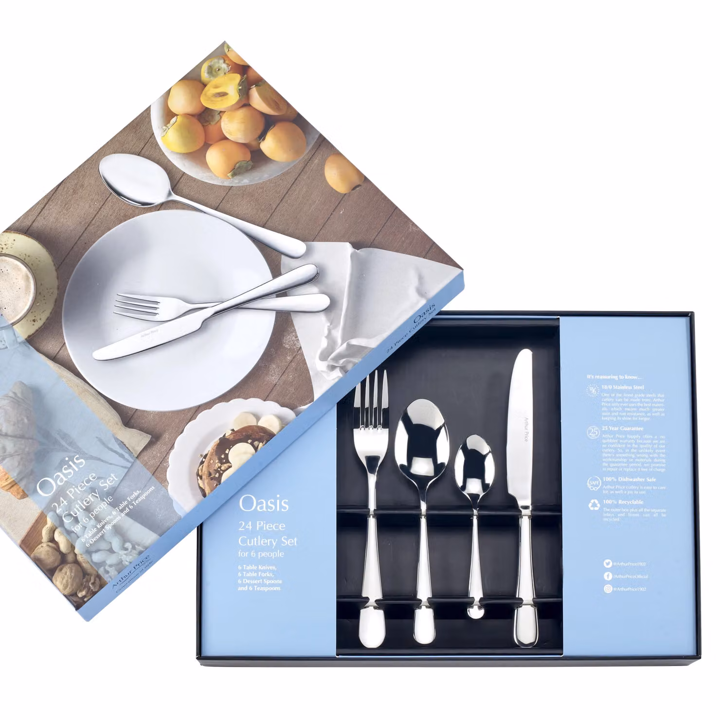 Arthur Price Oasis 24 Piece Polished Stainless Steel Cutlery Set for 6 People in Silver – 2