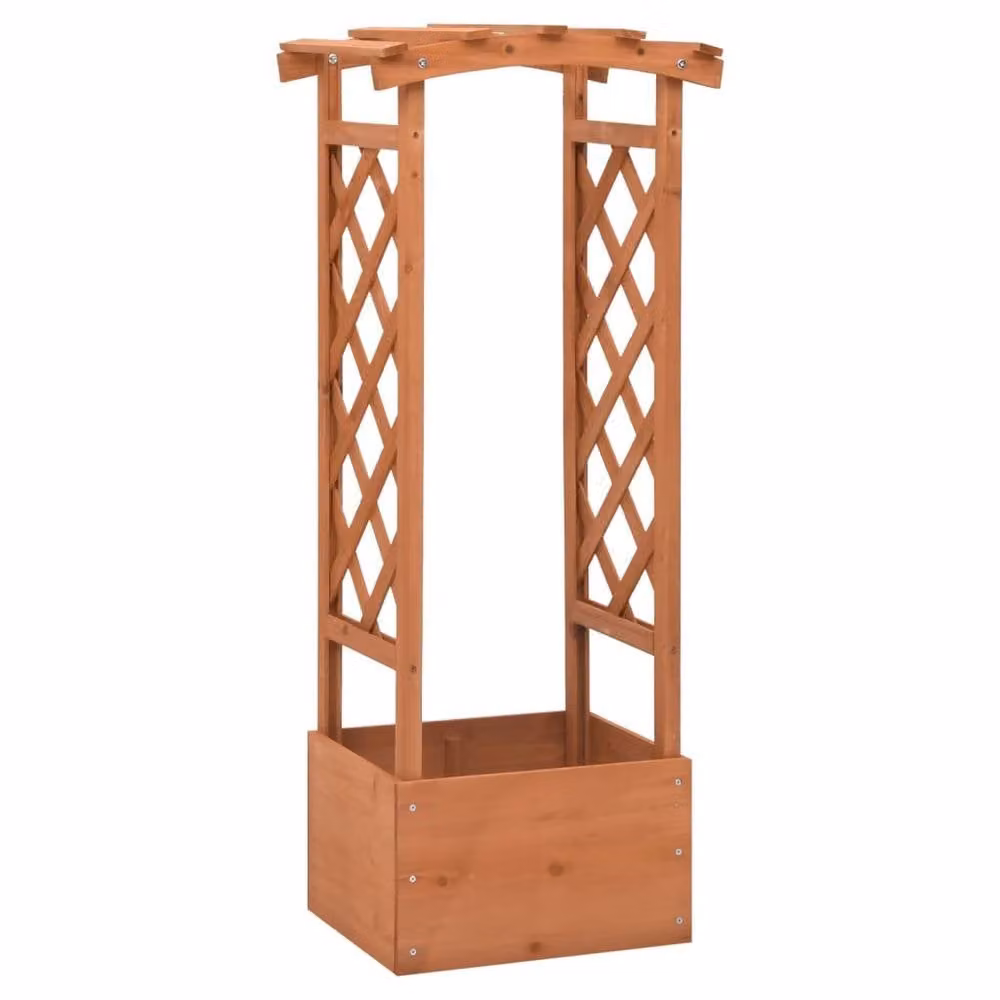 Berkfield Home Brown Firwood Trellis Planter with Arch, W: 49 cm, D: 39 cm, H: 117 cm – 1