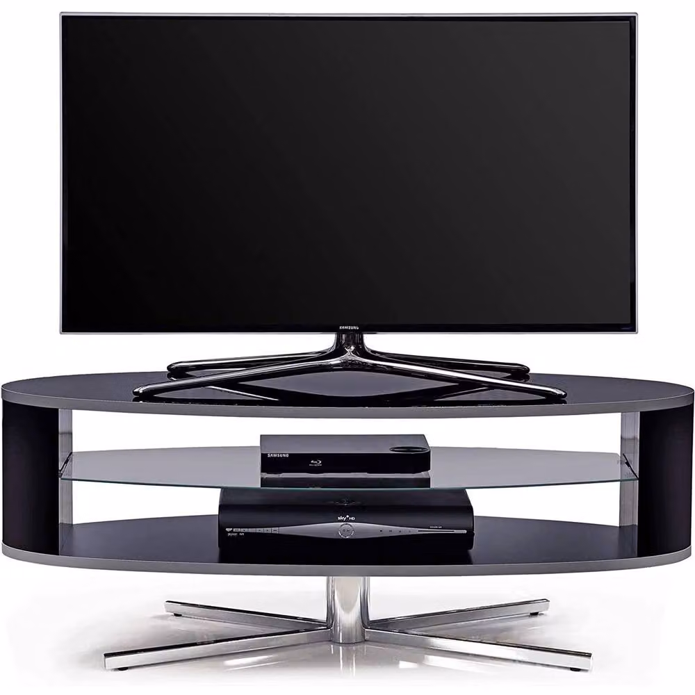 MDA Designs ORBIT Gloss Black Elliptic Glass TV Stand, W: 110.0 cm, D: 38.0 cm, H: 41.0 cm – 4