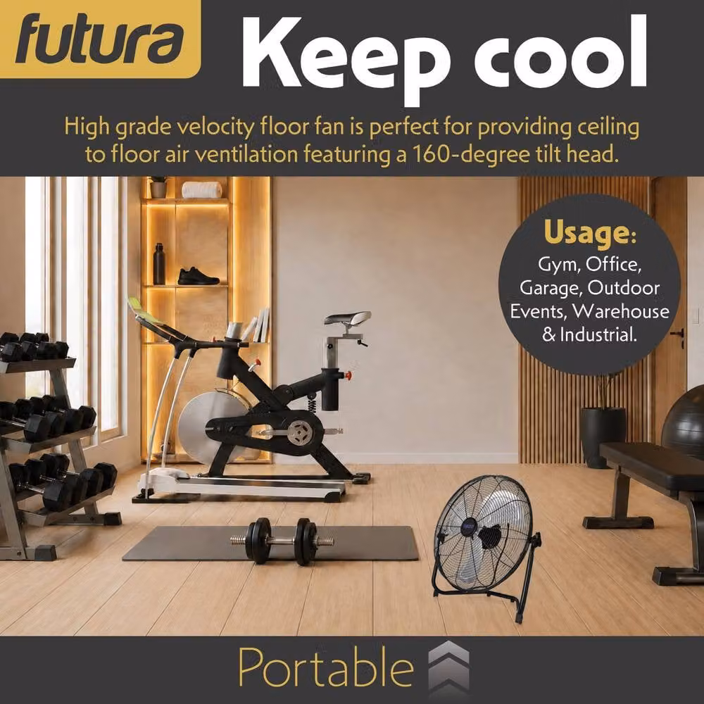 Futura 32 Inch Black Metal Floor Fan with 200W Motor – 2