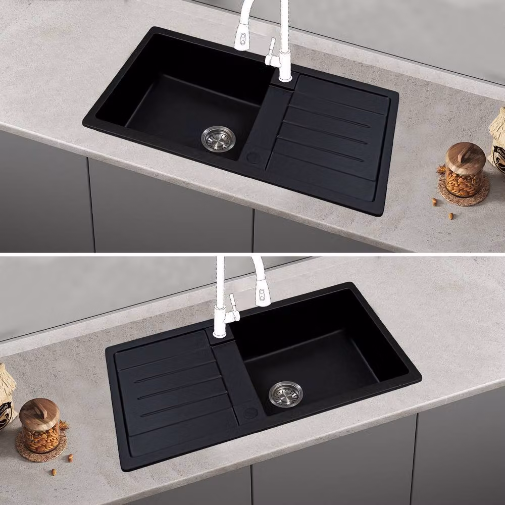 JASSFERRY Black Granite Composite Reversible Kitchen Sink Quartz Bowl – 4