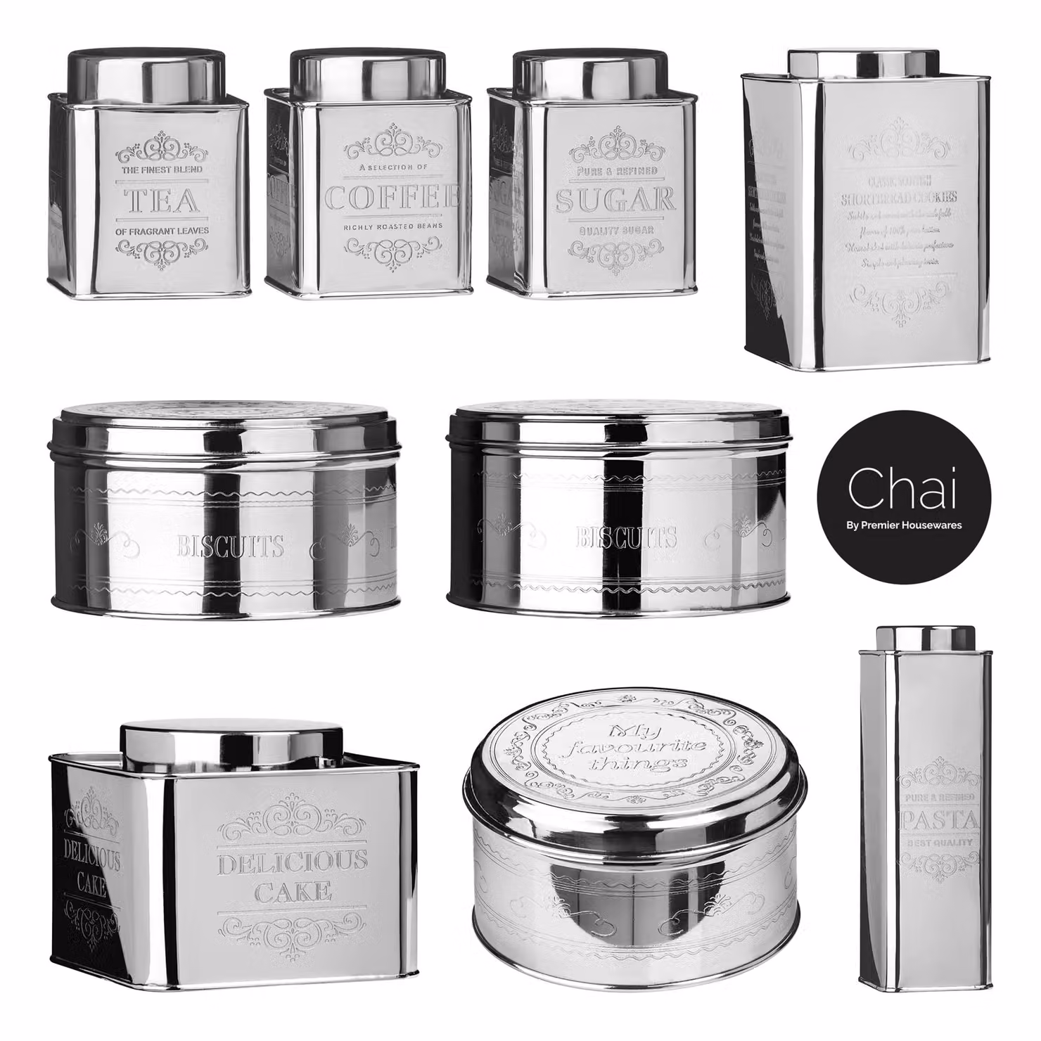 Orsina Silver Floral Embossed Stainless Steel Tea, Coffee and Sugar Canister Set with Loose Lids – 2