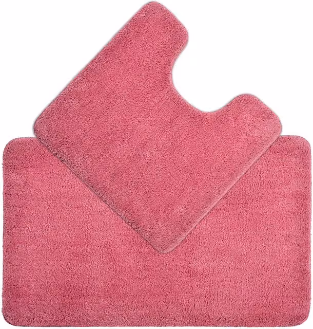 Allure Bath Fashions Two Piece Microfibre Non-Slip Bath and WC Pedestal Mat Set in Pink – 1