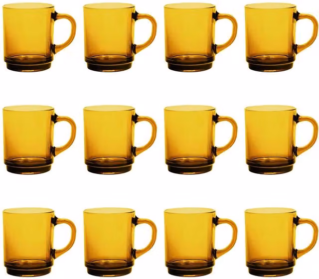 Duralex Yellow Glass Coffee Mugs, 260 ml, Set of 12
