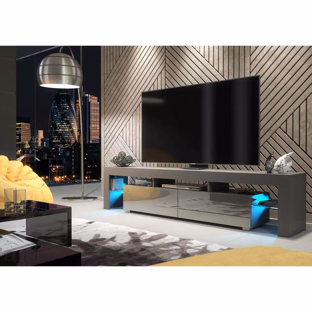 Mex Furniture LTD Nova TV Unit in Dark Grey with Glossy Doors and LED Lights, W: 200 cm, D: 45 cm, H: 35 cm – 2