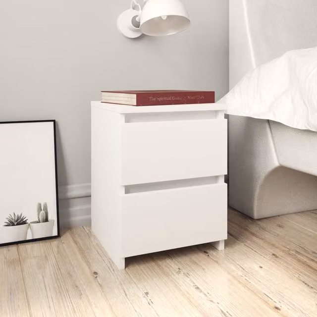 Berkfield Home Set of 2 White Bedside Cabinets in Engineered Wood W/D/H: 30 x 30 x 40 cm