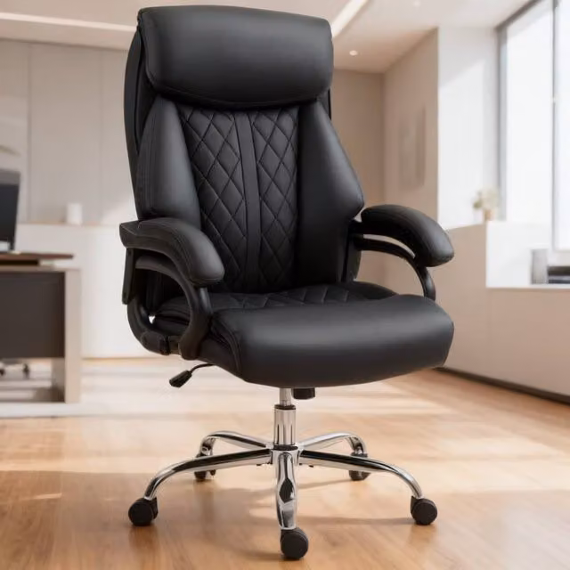 ERGOVEXA Executive Office Chair in Black Synthetic Leather with Headrest and 360 Degree Swivel