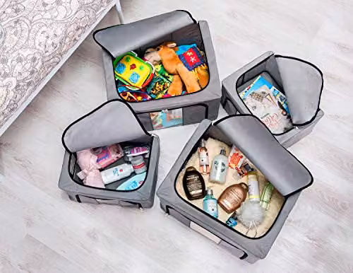 LIVIVO Set of 3 Grey Fabric Storage Bags for Bedding and Clothes, Foldable Underbed Organisers – 2