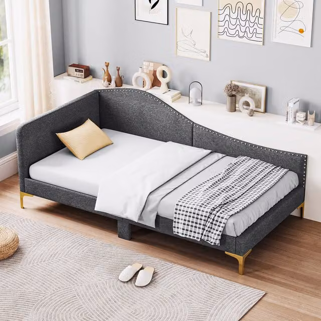 Costway Single Size Upholstered Daybed in Grey