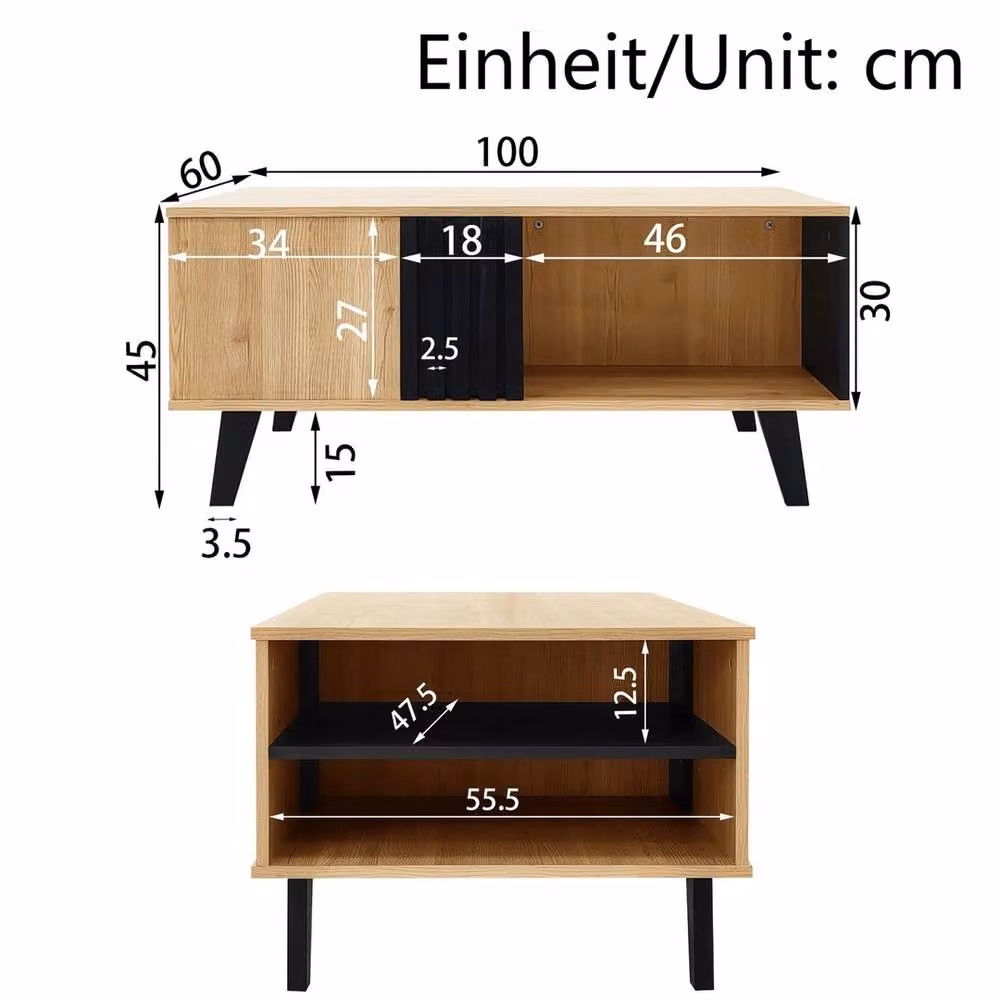 VOGREX Modern Rectangular Wood Coffee Table with Versatile Storage in Brown and Black, W/D/H: 60 x 60 x 45 cm – 2