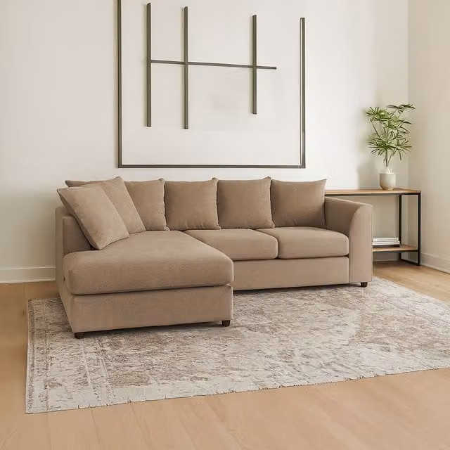 Furnishings For Less UK Beige Chenille Fabric L Shaped Corner Sofa, 3 to 4 Seater, Left Hand Facing