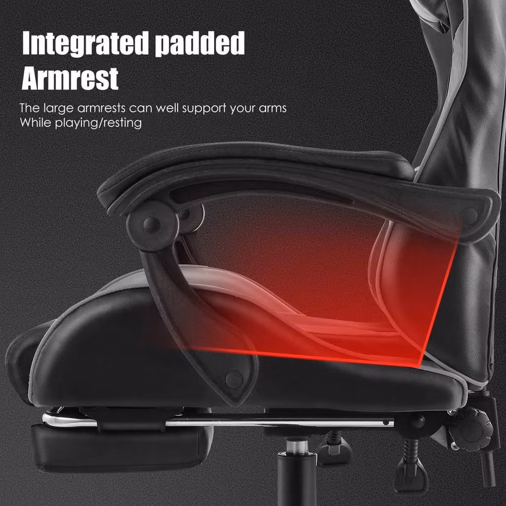KORVIXA Ergonomic Gaming Chair in Black with Synthetic Leather and Headrest – 3