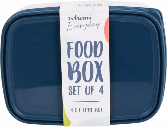 Wham Everyday Reusable Stackable Food Boxes, Blue, Set of 4