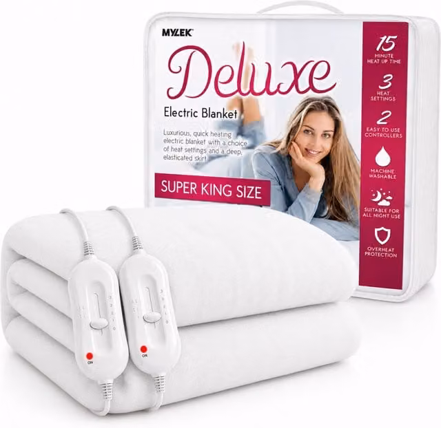 MYLEK Super King Electric Heated Fitted Mattress Cover, Off-White, 200 x 200 cm