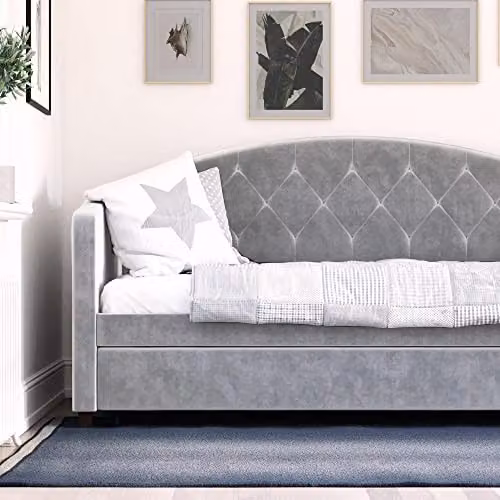 DHP Furniture Aspen Daybed with Trundle, Grey Velvet Upholstered – 3