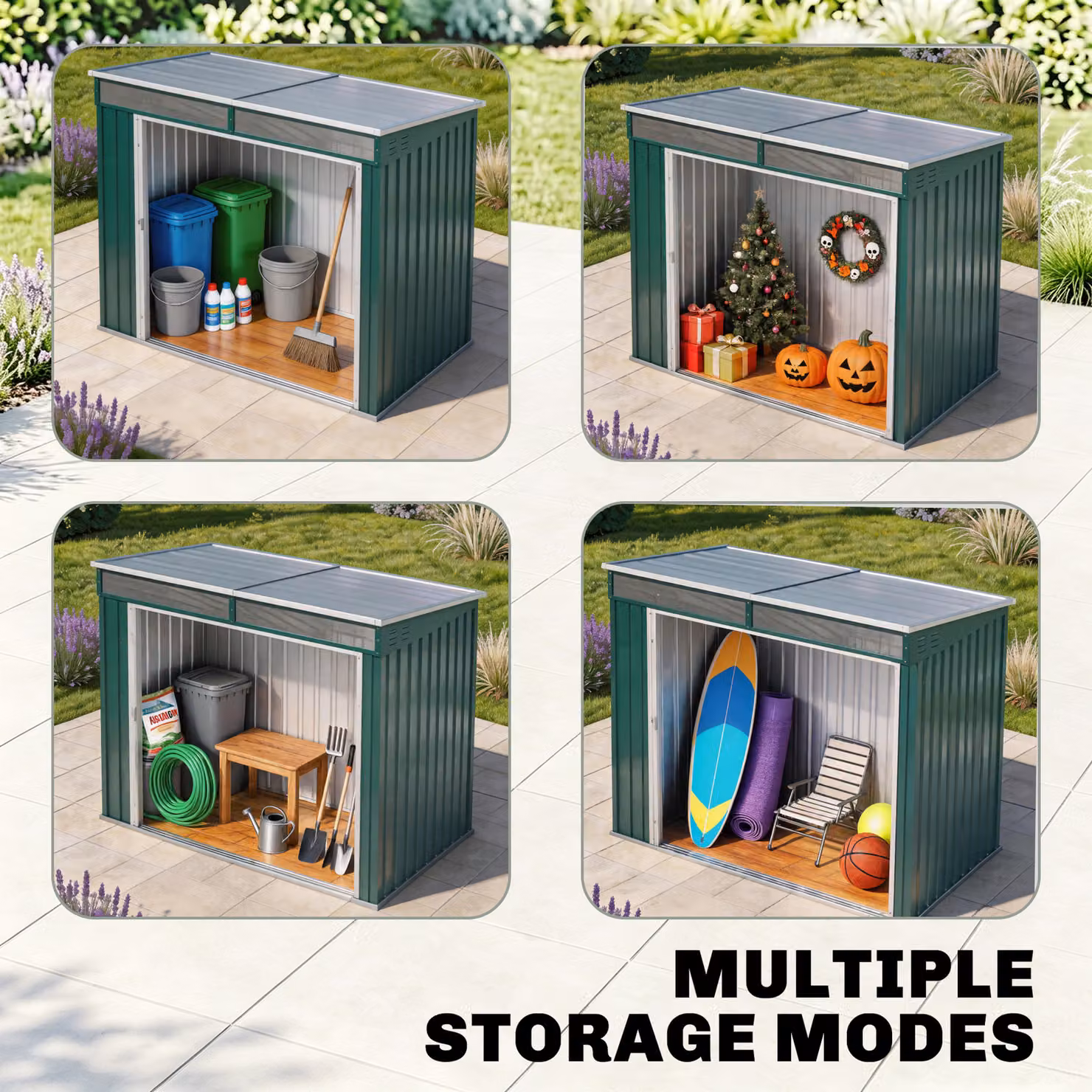 Outsunny Galvanised Metal Garden Storage Shed in Green with Foundation and Lockable Double Sliding Doors – 6