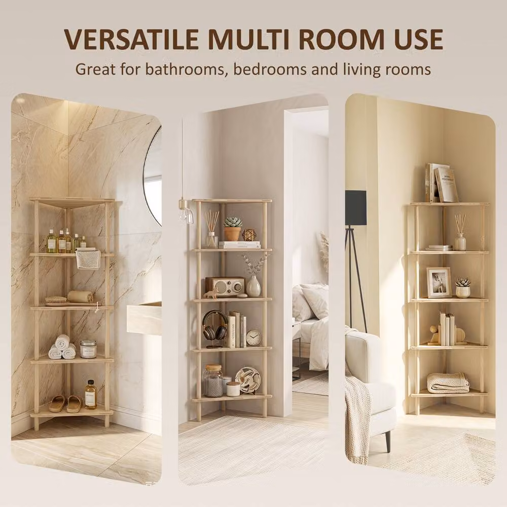 STILVORA 5 Tier Bamboo Corner Shelf in Beige – 4