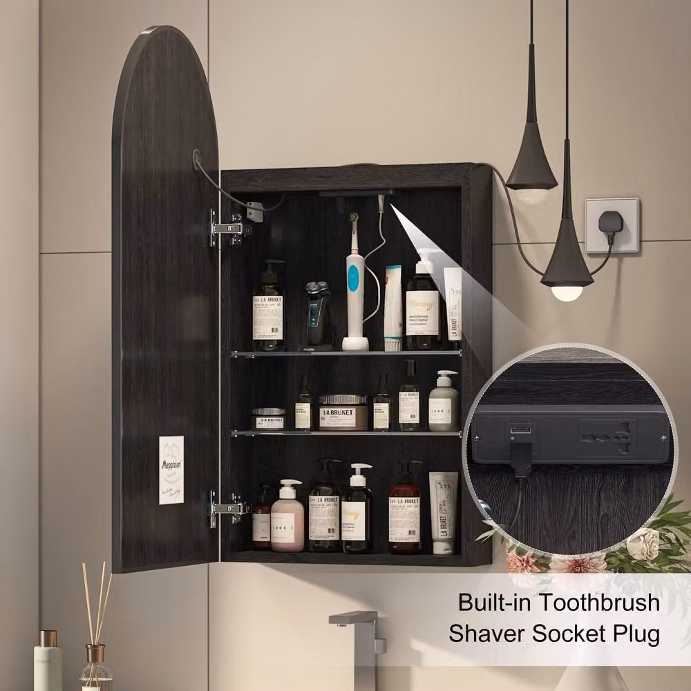 KEEPREAPER Modern Black Bathroom Mirror Cabinet with LED Lighting and Shaver Socket, W/H: 40 x 80 cm – 5
