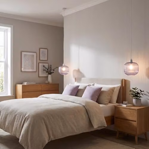 Happy Homewares Modern Round Ribbed Glass Pendant Lamp Shade in Purple Lilac, W: 20 cm, H: 18 cm – 2