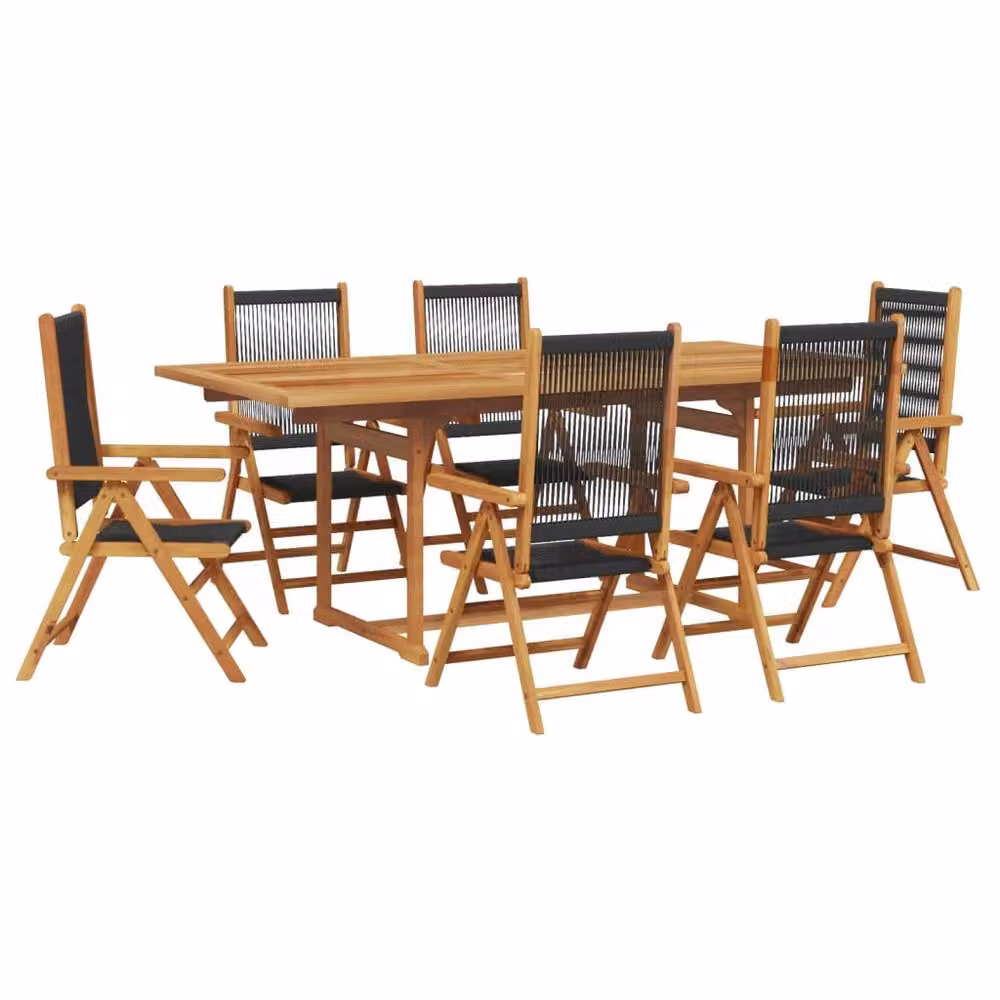 Berkfield Home 7 Piece Garden Dining Set in Black Polypropylene and Acacia Wood – 2