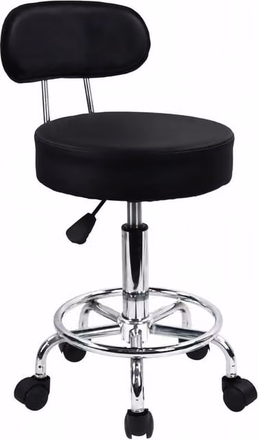 KKTONER Stylish Height Adjustable Rolling Stool with Footrest, Black