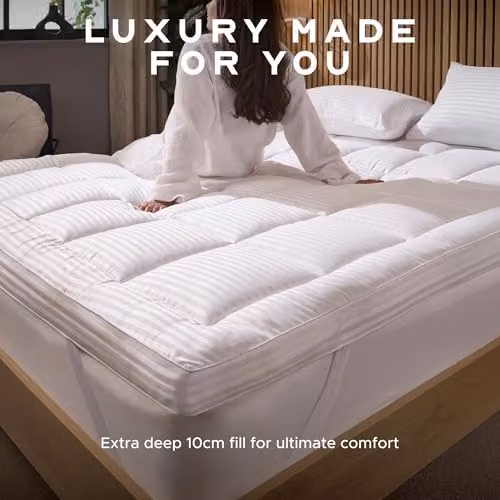 Snuggledown Hotel Mattress Topper Double Bed, White, 10cm Extra Deep Quilted Luxury Topper – 3
