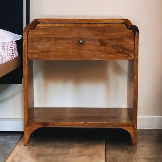Artisan Furniture Newton Mid Century Mango Wood Bedside Table in Brown