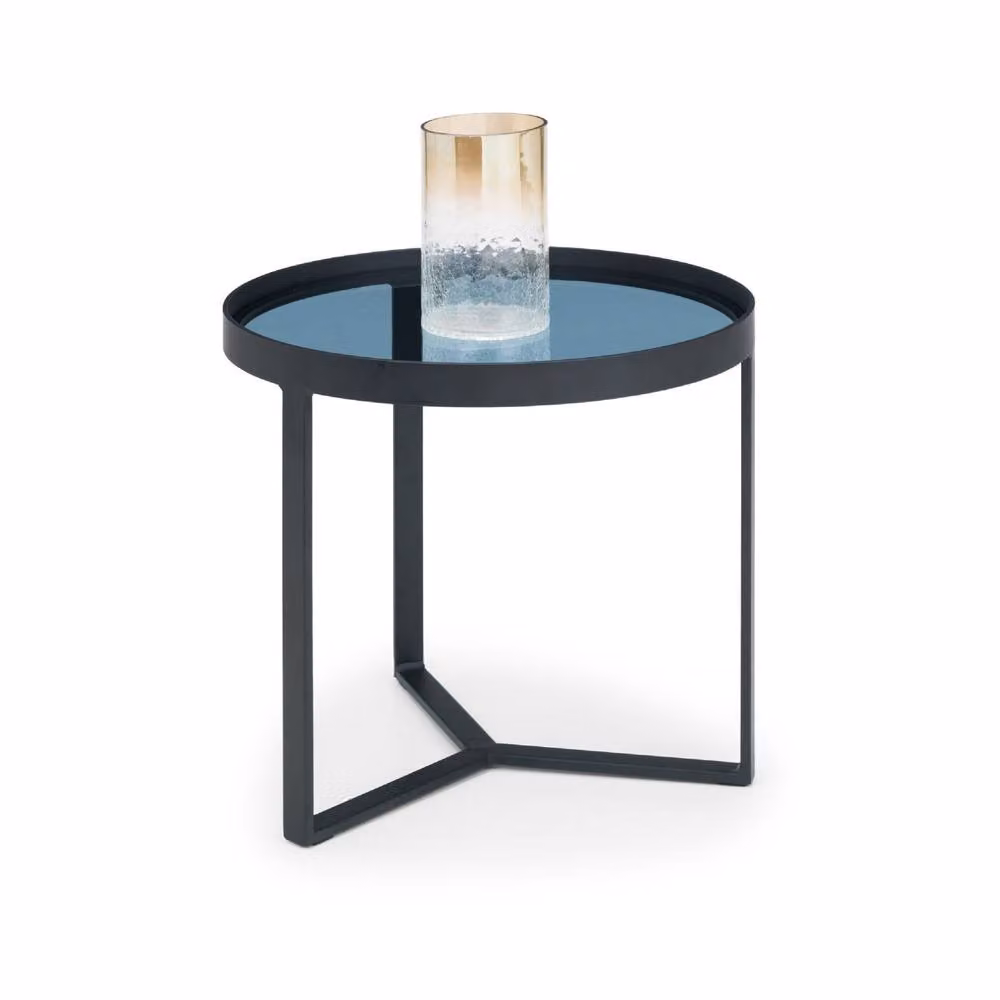 Cheshire Kelburn Modern Round Lamp Table in Black and Smoked Glass, H 50.0 cm x W 45.0 cm – 2