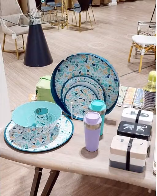 Orsina Mimo Round Terrazzo Melamine Tray with Handles, Multicolour White and Blue, Diameter: 36 cm – 1