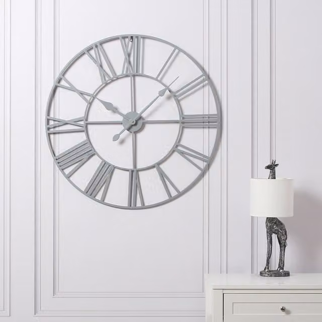 Home Garden Direct EOS Skeleton Wall Clock in Grey with Roman Numerals, W/D/H: 80 x 80 x 80 cm