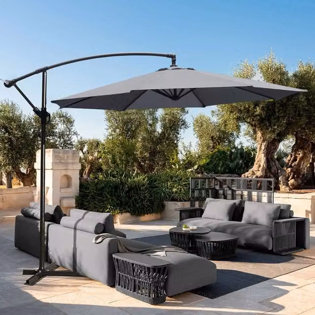 Livingandhome 3m Cantilever Parasol with Adjustable Tilt in Grey