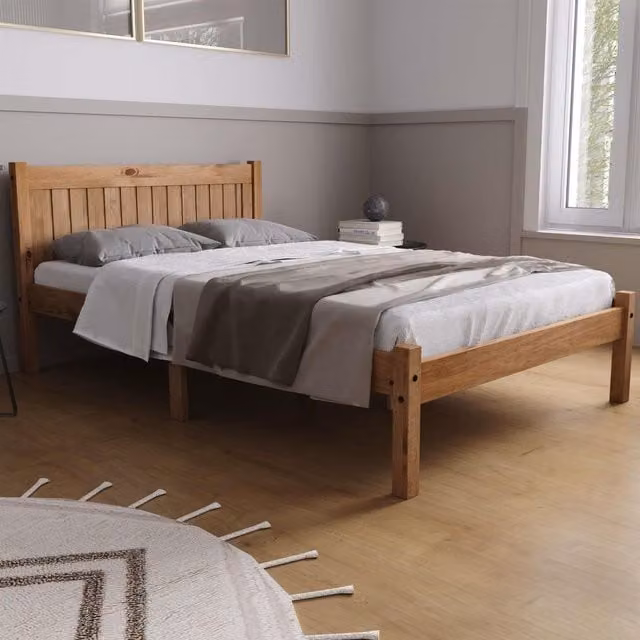 Birlea Rio Double Bed and Sleepsoul Mattress Bundle in Brown Waxed Pine Wood, 135cm