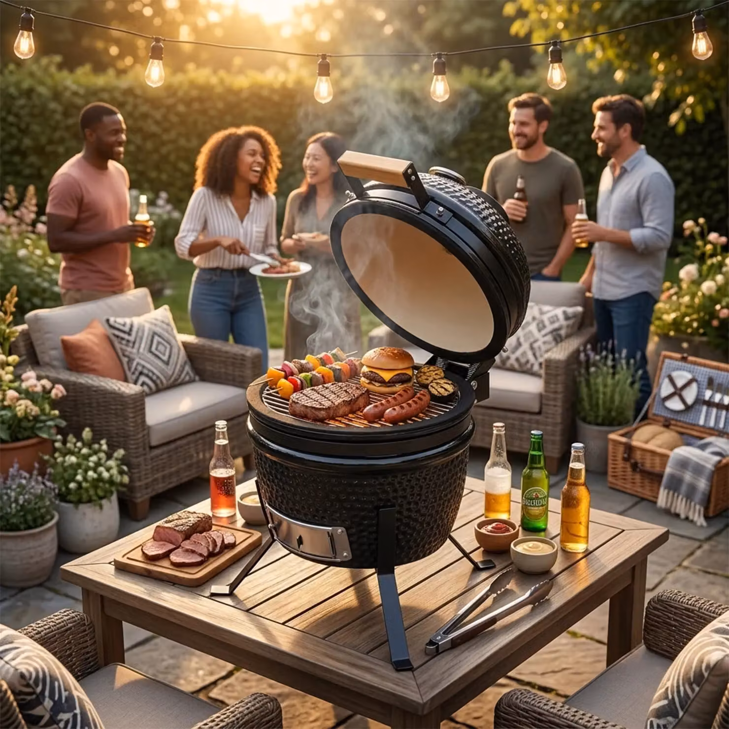 Alivio Ceramic Kamado Charcoal BBQ Grill and Smoker with Thermometer, Black – 4