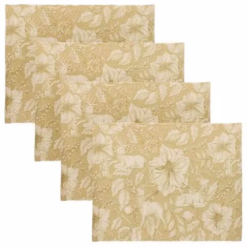 Paoletti Gold Stag Floral Christmas Placemats, Set of 4, W: 46 cm, D: 36 cm – 1