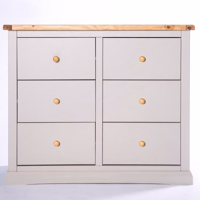 Cabinet Bits Loreo 6 Drawer Chest of Drawers in Light Grey with Wood Knobs