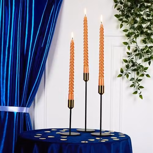 Deco Express Non-Drip Twisted Unscented Dinner Candles, Metallic Orange, Pack of 6 – 5
