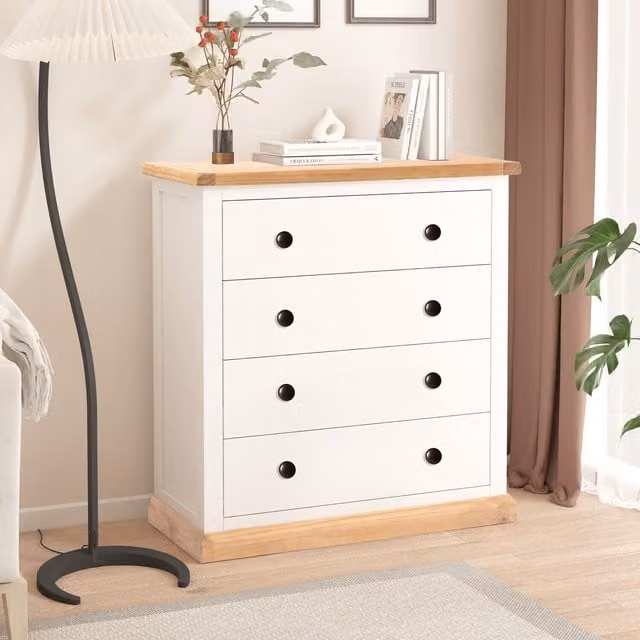 Cabinet Bits Trevi 4 Drawer Chest of Drawers in White with Gold Knobs