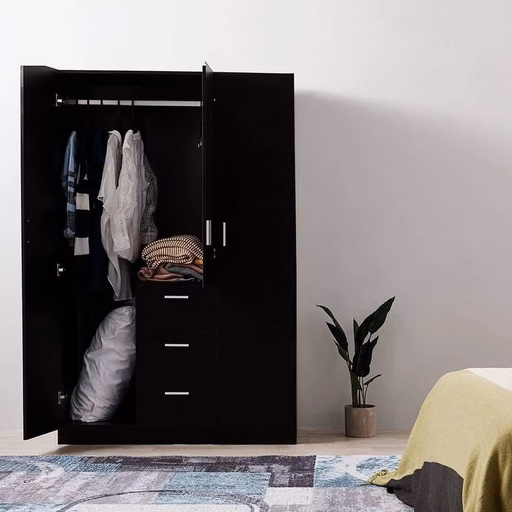 KORVIXA Black Modern 3 Door 3 Drawer Wardrobe with Storage Shelf, W/D/H: 100 x 100 x 100 cm – 4