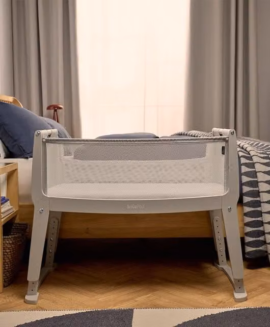 SnuzPod Studio Bedside Crib Oslo in Grey with Beech Wood