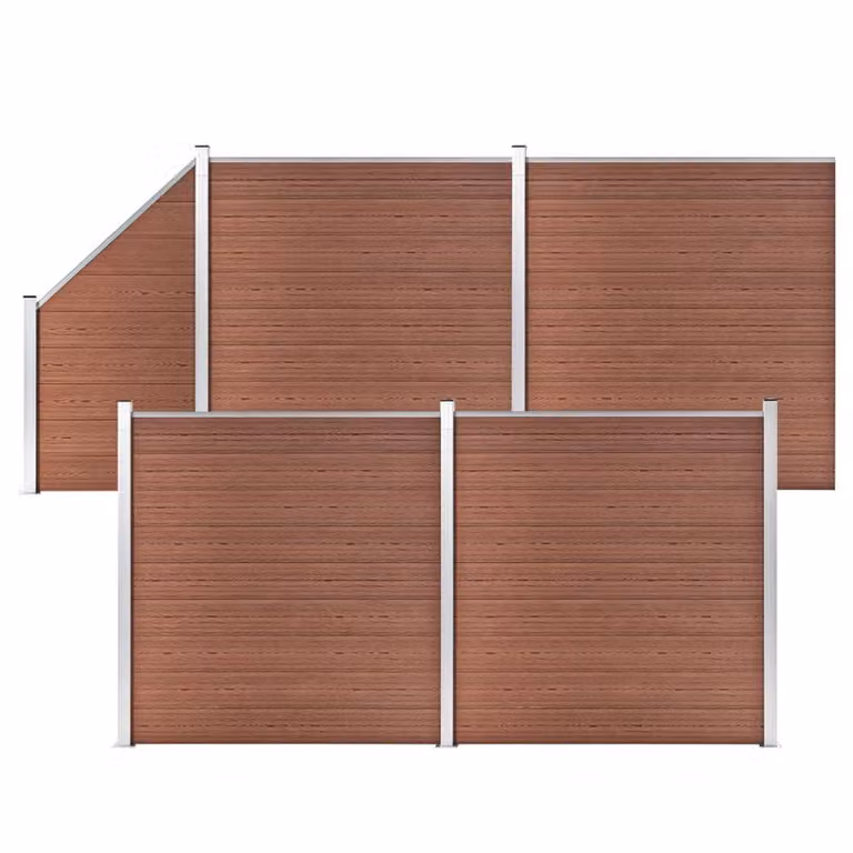 Berkfield Home WPC Fence Set in Brown, consisting of 4 Square and 1 Slanted Board, W: 792 cm, H: 186 cm