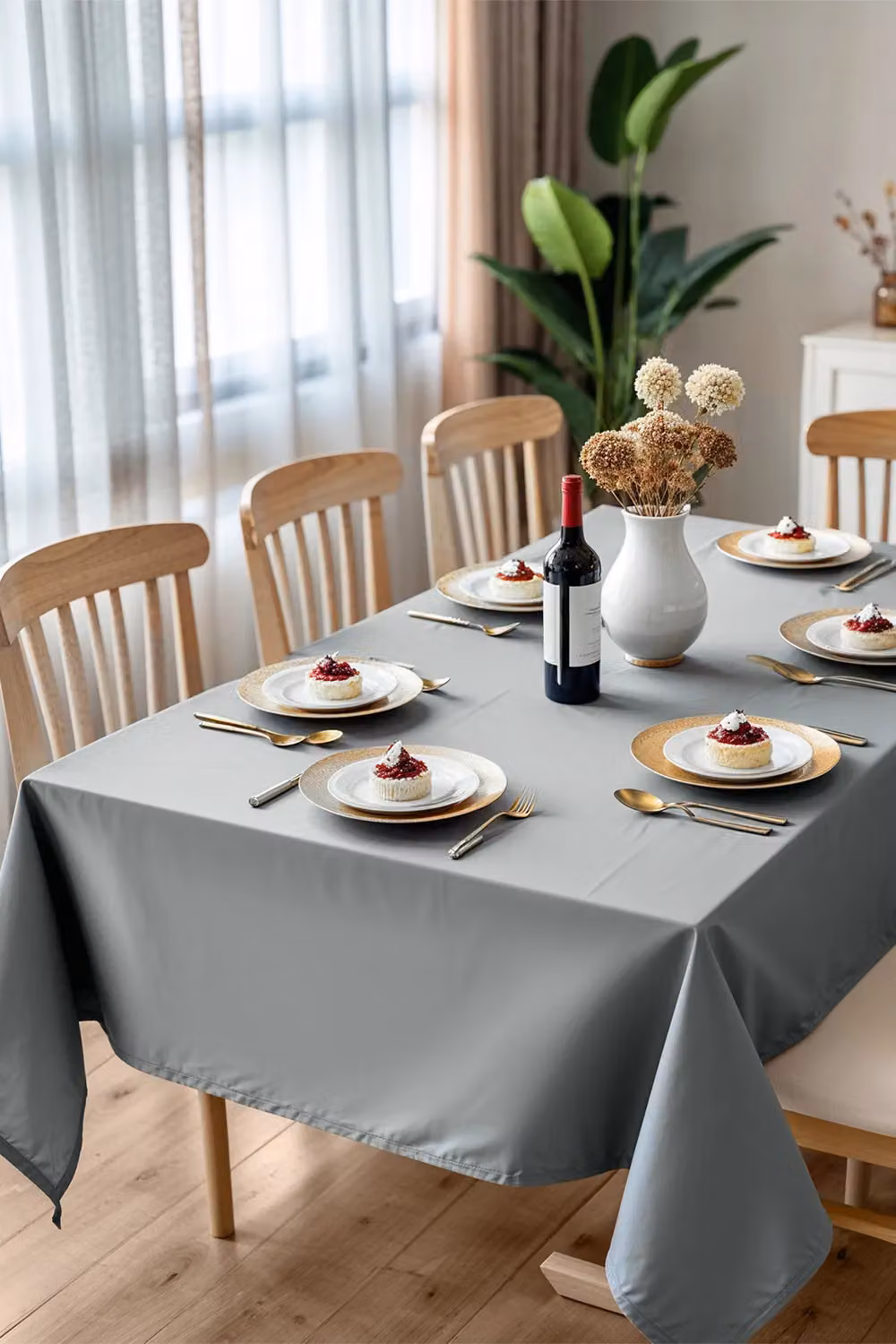 Neel Blue Grey Plain Polyester Water Resistant Rectangular Tablecloth – 3