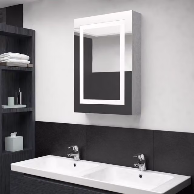 Berkfield Home LED Bathroom Mirror Cabinet in Concrete Grey, W/D/H: 50 x 13 x 70 cm – 1