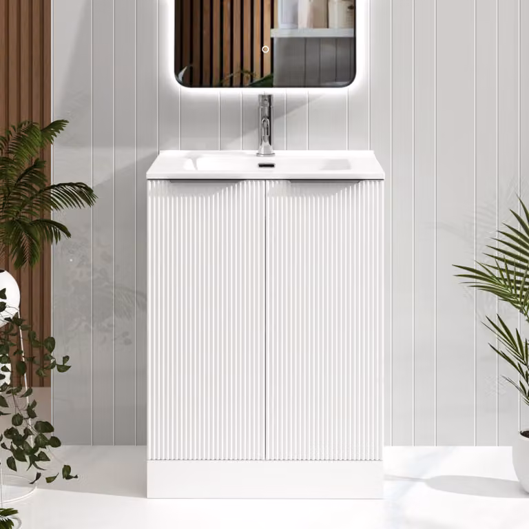 Royal Bathrooms Evora 700mm Matt White Fluted Floor Standing 2 Door Vanity Unit with Ceramic Basin